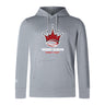 The WRS Canterbury Chattanooga Queens Rugby Club Lightweight Hoodie features a red and white crown with a rugby ball, "'NOOGA QUEENS WOMEN'S RUGBY" on the front, light gray fabric, and a cozy kangaroo pocket for comfort.
