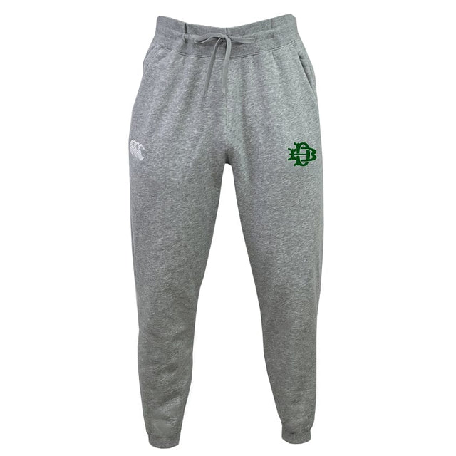 The Denver Barbarians Leisure Sweatpant by EMB Canterbury is made from recycled polyester and features an elastic waistband, adjustable drawstring, and two logos on the upper front.