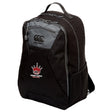 The Chattanooga Queens Rugby Medium Backpack by EMB Canterbury features grey accents, a side mesh pocket, crowned "Rugger Queens" logo on the front pocket, and a padded laptop compartment for protection.