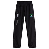 The EMB Canterbury Twin Island Rugby Cuffed Hem Stadium Pant features an elastic waistband, cuffed hem, white logo, and colorful palm tree embroidery—ideal for sporty style and rugby comfort.