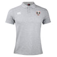 The Loudoun Waimak Polo by EMB Canterbury, in gray, showcases a striking tiger face with "Tigers" on the left chest. Made from a cotton polyester blend, this polo ensures both comfort and durability. The right chest is adorned with the white Canterbury logo and features a classic 3-button placket for an additional touch of style.