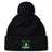 Stay warm in the Twin Island Rugby Pom Pom Beanie by EMB Canterbury. This black knit, fleece-lined beanie features a pom-pom, embroidered rugby player between two palm trees, and "TWIN ISLAND RUGBY" text.