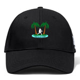The Twin Island Rugby Flexfit Drill Cap by EMB Canterbury features a black curved brim, embroidered two palm trees, rugby player silhouette, and "Twin Island Rugby" text on the front for comfort and style.