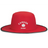 The EMB Augusta Nations of Rugby Canada Rugby Perforated Boonie Cap is a red, wide-brim hat with black trim, "CANADA RUGBY" text, and a white maple leaf emblem on the front—ideal for any rugby supporter.