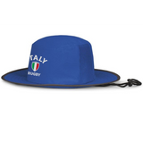 The EMB Augusta Nations of Rugby Italy Rugby Legend Boonie Cap features mesh side panels, a chin strap, and "ITALY RUGBY" with a shield logo—ideal headwear for sunny match days.