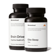The Momentous Brain Drive + Elite Sleep Stack features two black bottles against a white background, highlighting supplements designed for brain health and sleep support.