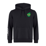 The EMB Canterbury Brazil Shield Club Hoodie boasts an embroidered green and yellow shield on the chest and white sleeve stripes. Made from premium sweatshirt fleece, it ensures ultimate comfort and style.