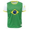 An Admiral Nations of Rugby Brazil Sevens Rugby Flag Jersey featuring the Brazilian flag emblem in the center, with white sleeves and yellow accents on the sleeves and collar.