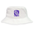 A white Winona State University Crusher Bucket Cap crafted from cotton twill, featuring a purple crest with a lion and the words "Virginia State Rugby," offering both style and sun protection by EMB Alpha Broder.
