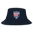 The Cincinnati Rookie Rugby Crusher Bucket Cap by EMB S&S Activewear features durable cotton twill in navy blue and a shield-shaped red, white, and blue "Rookie Rugby Cincinnati" logo on the front for classic style and sun protection.