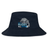 The NC All Stars Crusher Bucket Cap by EMB S&S Activewear is a navy blue cotton twill hat with a "North Carolina Rugby All Stars" logo and rhinoceros graphic, offering stylish sun protection.