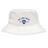 The EMB S&S Activewear Ireland Rugby 1875 Crusher Bucket Hat features white cotton twill, "Ireland Rugby" and "EST. 1875" in blue above a blue shield with three shamrocks. Ideal for any Ireland supporter!.