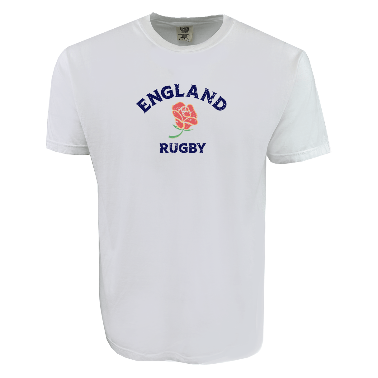 Support your team with the Nations of Rugby England Rugby Heavy Comfort Tee by WRS Alpha Broder, featuring "ENGLAND RUGBY" and a striking red rose graphic—perfect for fans of all nations.