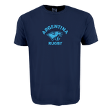 The WRS Alpha Broder Nations of Rugby Argentina Heavy Comfort Tee is a navy blue shirt with “Argentina Rugby” text and a light blue jaguar head logo—ideal for rugby fans who value comfort and team pride.