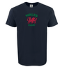 The WRS Alpha Broder Nations of Rugby Wales Heavy Comfort Tee, in navy and soft USA cotton, features "WALES RUGBY" in green with a red Welsh dragon at the center.