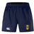 Navy blue Gotham Knights Advantage Shorts 2.0 by EMB Canterbury, featuring a crest with a lion emblem on the right leg and a manufacturer's logo on the left leg. These Advantage Shorts 2.0 are crafted as part of our sustainable sportswear line.