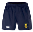 Navy blue Gotham Knights Advantage Shorts 2.0 by EMB Canterbury, featuring a crest with a lion emblem on the right leg and a manufacturer's logo on the left leg. These Advantage Shorts 2.0 are crafted as part of our sustainable sportswear line.