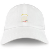 The Cal Maritime Rugby Adult Low-Profile Cotton Twill Dad Cap by EMB S&S Activewear features embroidered team branding with a sailing ship logo and the text “Calshotmoose R.F.C. 1937 S/Y Fantome 1985” on the front.