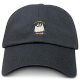 The Cal Maritime Rugby Adult Low-Profile Cotton Twill Dad Cap by EMB S&S Activewear is a classic black hat with embroidered team branding: a white sailing ship, yellow text, and the years 1937 and 1986 on the front.