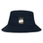 The Cal Maritime Rugby Crusher Bucket Cap by EMB S&S Activewear is a navy blue cotton twill hat with an embroidered white sailing ship and yellow "Cal Maritime R.I.P.C. 1927 S/V Tanker 1994" text, offering comfortable sun protection.