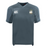 The Cal Maritime Rugby Vapodri Evader Jersey by EMB Canterbury is a gray short-sleeve top with a Canterbury logo on the right chest, sailboat emblem on the left, and moisture-wicking tech for comfort.