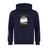 The Cal Maritime Rugby Club Hoodie by WRS Canterbury is a navy blue custom rugby hoodie with a sailboat graphic, yellow "Club Marítimo R LYC 1927 S/Y Fantome 1998" text on the front, and three white stripes on the left sleeve.