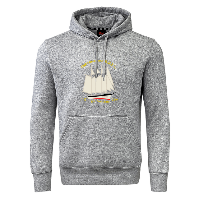 Show your Cal Maritime Rugby Club pride in style with the WRS Canterbury hoodie, featuring a sailing ship illustration, bold yellow chest text, front pocket, and a classic gray design.