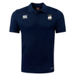 The Cal Maritime Rugby Club Dry Polo by EMB Canterbury is a navy blue, short-sleeve polo with buttons, embroidered ship and Canterbury logos, and Vapodri Technology for breathable comfort.