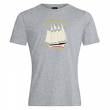 The Cal Maritime Rugby Club Plain Tee by WRS Canterbury is a gray cotton blend T-shirt with a sailing ship graphic and the text "Gold Maritime Routes" plus the dates "1897" and "1909.