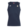 The Cal Maritime Rugby Club Dry Singlet by EMB Canterbury is a navy blue Vapodri athletic top with a sailboat logo on the left chest and the Canterbury logo on the right—ideal for workouts.