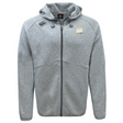 The Cal Maritime Rugby Tempo Vapodri Full-Zip Hoodie by EMB Canterbury is a light grey hoodie with a hood, drawstrings, two chest embroidered logos, visible stitching, and moisture-wicking fabric for comfort.