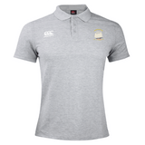 The Cal Maritime Rugby Waimak Polo by EMB Canterbury is a light grey men's polo with short sleeves, collar, and two chest embroidered logos, inspired by the classic CCC Waimak Rugby Polo for a sporty, stylish look.