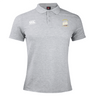 The Cal Maritime Rugby Waimak Polo by EMB Canterbury is a light grey men's polo with short sleeves, collar, and two chest embroidered logos, inspired by the classic CCC Waimak Rugby Polo for a sporty, stylish look.