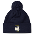 The Cal Maritime Rugby Pom Pom Beanie by EMB Canterbury features a navy design with a pom-pom, embroidered white sailing ship, gold "Cal Maritime RLLFC 1927 S/Y Fredawee 1998" text on the cuff, and cozy fleece lining for extra warmth.