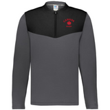 The EMB Augusta Nations of Rugby Canada Sideline Grid 1/4 Zip Pullover features a gray and black design with a red maple leaf and "Canada Rugby" on the chest—a perfect pick for any rugby fan.