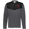 The EMB Augusta Nations of Rugby Canada Sideline Grid 1/4 Zip Pullover features a gray and black design with a red maple leaf and "Canada Rugby" on the chest—a perfect pick for any rugby fan.