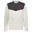The EMB Augusta Nations of Rugby Canada Sideline Grid 1/4 Zip Pullover features a white design with dark gray yoke, fleece collar, and "Canada Rugby" with red maple leaf logo on the chest—ideal for showing your Canada rugby pride.