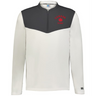 The EMB Augusta Nations of Rugby Canada Sideline Grid 1/4 Zip Pullover features a white design with dark gray yoke, fleece collar, and "Canada Rugby" with red maple leaf logo on the chest—ideal for showing your Canada rugby pride.