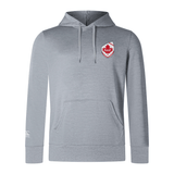 The Canada Shield Club Lightweight Hoodie by EMB Canterbury is gray with a kangaroo pocket, featuring an embroidered red and white rugby emblem on the chest and a Canterbury logo on the sleeve.