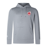 The Canada Shield Club Lightweight Hoodie by EMB Canterbury is gray with a kangaroo pocket, featuring an embroidered red and white rugby emblem on the chest and a Canterbury logo on the sleeve.