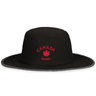 The EMB Augusta Nations of Rugby Canada Rugby Perforated Boonie Cap is a black, wide-brim hat with "Canada Rugby" and a red maple leaf logo on the front—ideal for any rugby supporter.