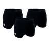 The Canterbury Classics Rugged Drill Short 3-Pack Bundle, by Bundle Canterbury, is shown on a white background. These shorts, made from 100% cotton and featuring a white logo on the left thigh, offer comfort and durability for any workout.