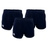 The Canterbury Classics Rugged Drill Short 3-Pack Bundle from Bundle Canterbury includes three pairs of black athletic shorts made of 100% cotton with elastic waistbands and a small white logo on the left leg.