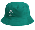 A green Ireland 24 Reversible Bucket Hat by Canterbury with a white clover logo and the text "IRFU" embroidered on the front.