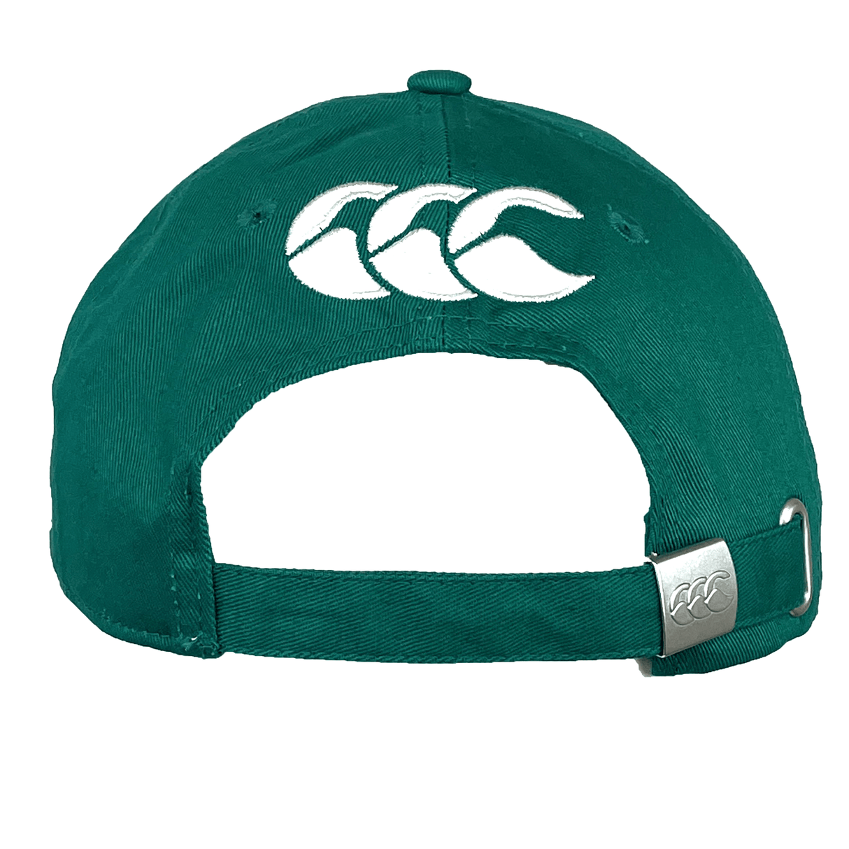 Ireland 24 Drill Cap by Canterbury is a green adjustable cotton cap featuring a high-definition logo embroidery on the back and an adjustable strap with a metal clasp.