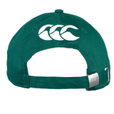 Ireland 24 Drill Cap by Canterbury is a green adjustable cotton cap featuring a high-definition logo embroidery on the back and an adjustable strap with a metal clasp.