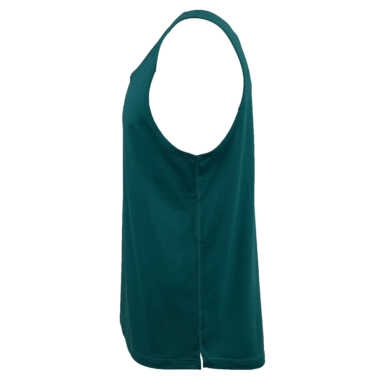 Side view of a sleeveless Canterbury Radial CCC Logo Singlet in dark teal, with the iconic CCC Logo, set against a crisp white background.