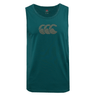 The Canterbury Radial CCC Logo Singlet is a green sleeveless top showcasing the iconic three interlocking waves logo on the chest, representing Canterbury's signature style.