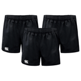 The Canterbury Advantage Short 3-Pack Bundle from Bundle Canterbury includes three pairs of rugby shorts with an elastic waistband and logo on the left leg, combining comfort and style for athletes.