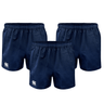 Three pairs of Canterbury Advantage Shorts in navy blue with embroidered logos and moisture-wicking technology to keep you dry and comfortable from the Bundle Canterbury collection.
